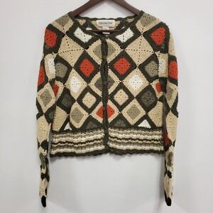 Reference Point Womens Granny Square Patchwork Cardigan‎ Size L Bohemian Fall